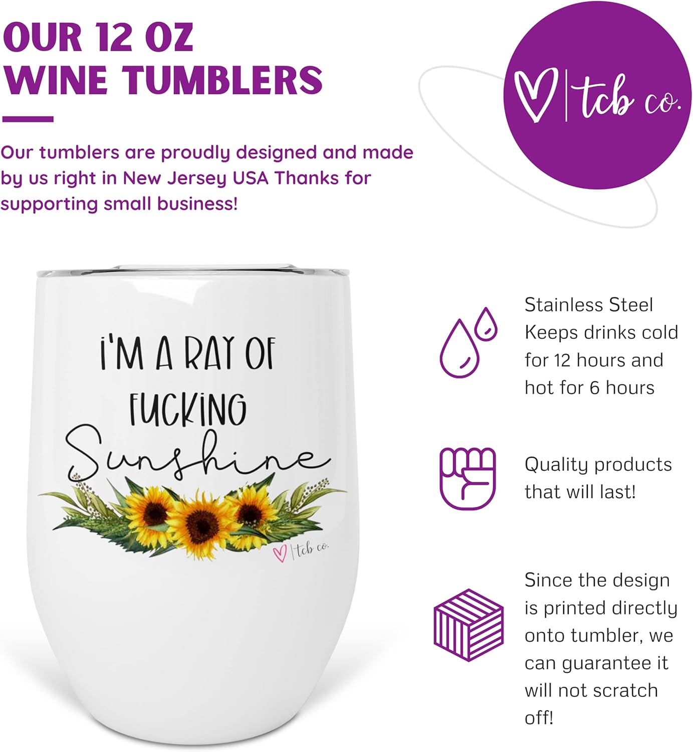 I'm A Ray Of Fucking Sunshine 12 oz Stainless Steel Insulated Wine Tumbler With Lid