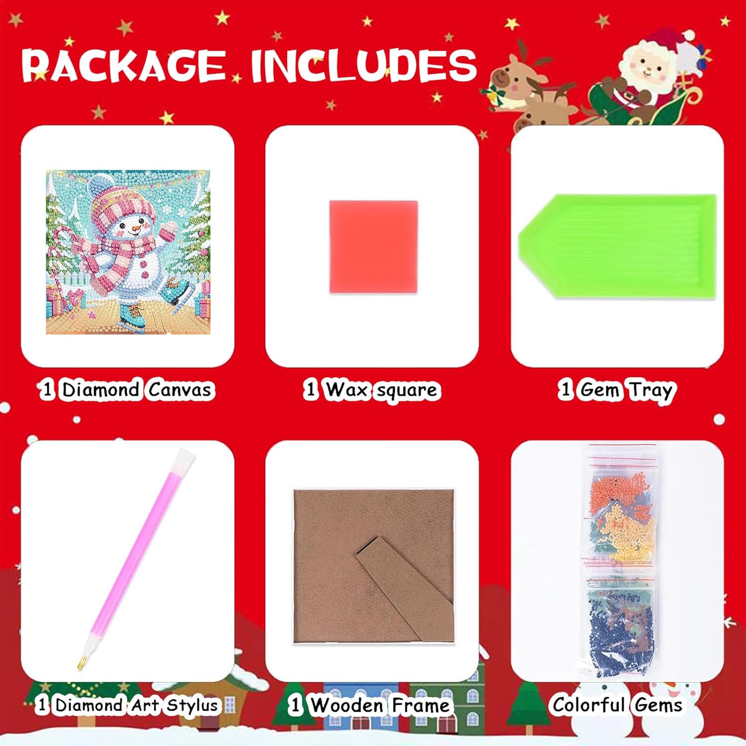 Christmas Diamond Art Kits for Kids with Frame, Christmas Diamond Art for Kids Ages 8-12, Snowman Gem Painting Kits for Kid with Beautiful Package for Gift Home Wall Decor (7x7inch)