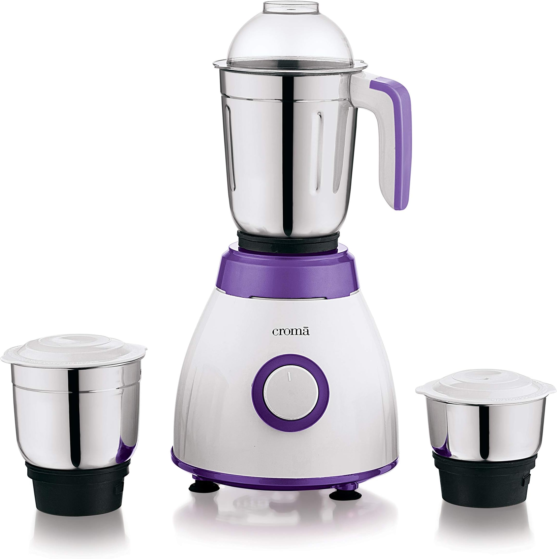 Croma 500W Mixer Grinder with 3 Stainless Steel Leak-proof Jars, 3 speed & Pulse function, 2 years warranty (CRAK4184, White & Purple)