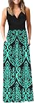 WNEEDU Womens Summer Dress Off The Shoulder Flowy Maxi Dress with Pockets