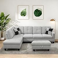 Vista 13 de Juegos de muebles modernos para sala de estar con almohadas, sofás modulares seccionales con diván, sofá en forma de L de 4 plazas con otomana