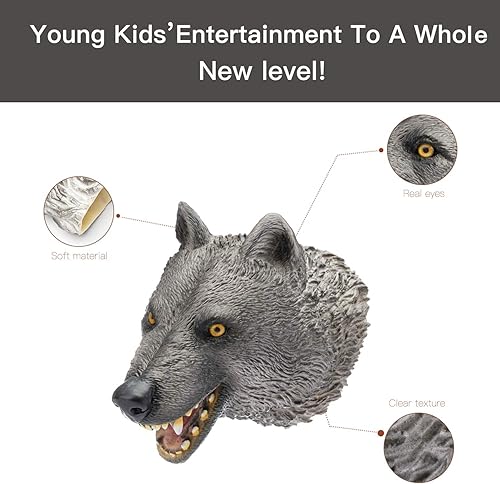 Miniatura 3 de Yolococa Marioneta de mano de lobo realista de látex suave juguete de animales narración de cuentos juego de rol suministros para fiestas para niños