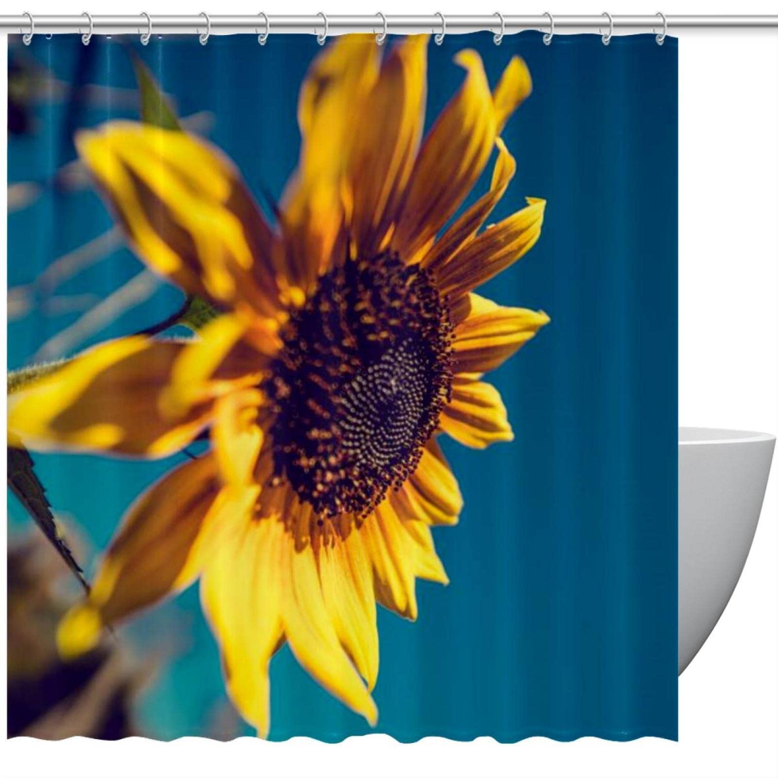 Rideau de douche tournesol en tissu haut de gamme avec finitions soignées pour salle de bain