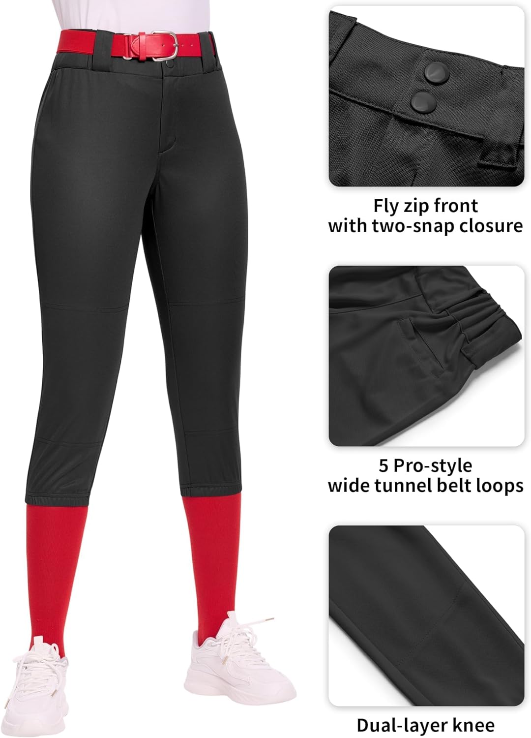 Dreammoneky Women's Softball Pants Low-Rise 3/4 Tapered Leg Baseball Pants with Dual-Layer Knee Protection for Youth Girls - Image 4