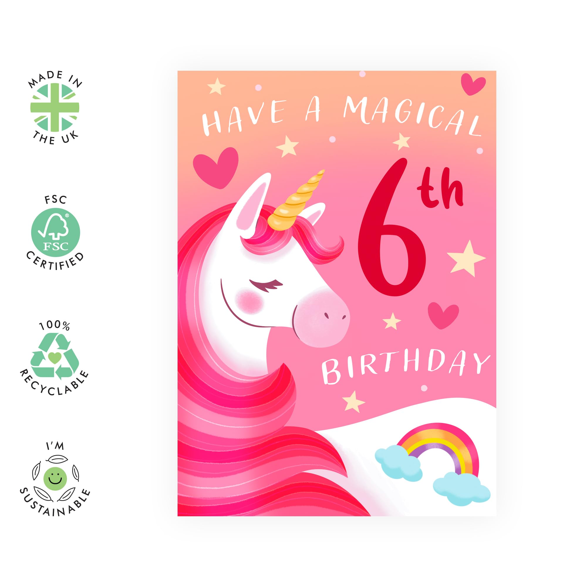 Central 23 Geburtstagskarte Für Mädchen, 6. Geburtstag – Süße Licorn-Karte Mit Stickern