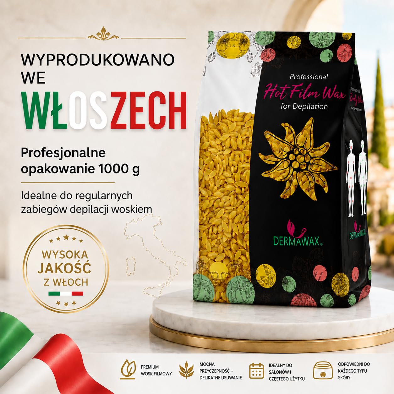 Dermawax Perły woskowe z naturalnego miodu, 1 kg – profesjonalny wosk na gorąco do usuwania włosów bez smug – twarz, brwi, włosy w nosie, nogi, ramiona, bikini i strefy intymne – dla mężczyzn i kobiet