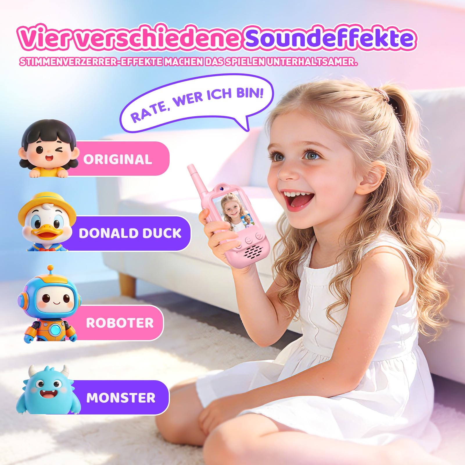 Walkie Talkie Kinder mit Video, Geschenk Mädchen 3 4 5 6 7 8 Jahre Walky Talky Kinder Aufladbar Spielzeug ab 3-12 Jahre Mädchen Geschenkideen Funkgerät Kinder Oster Geschenke Spielzeug für Draußen