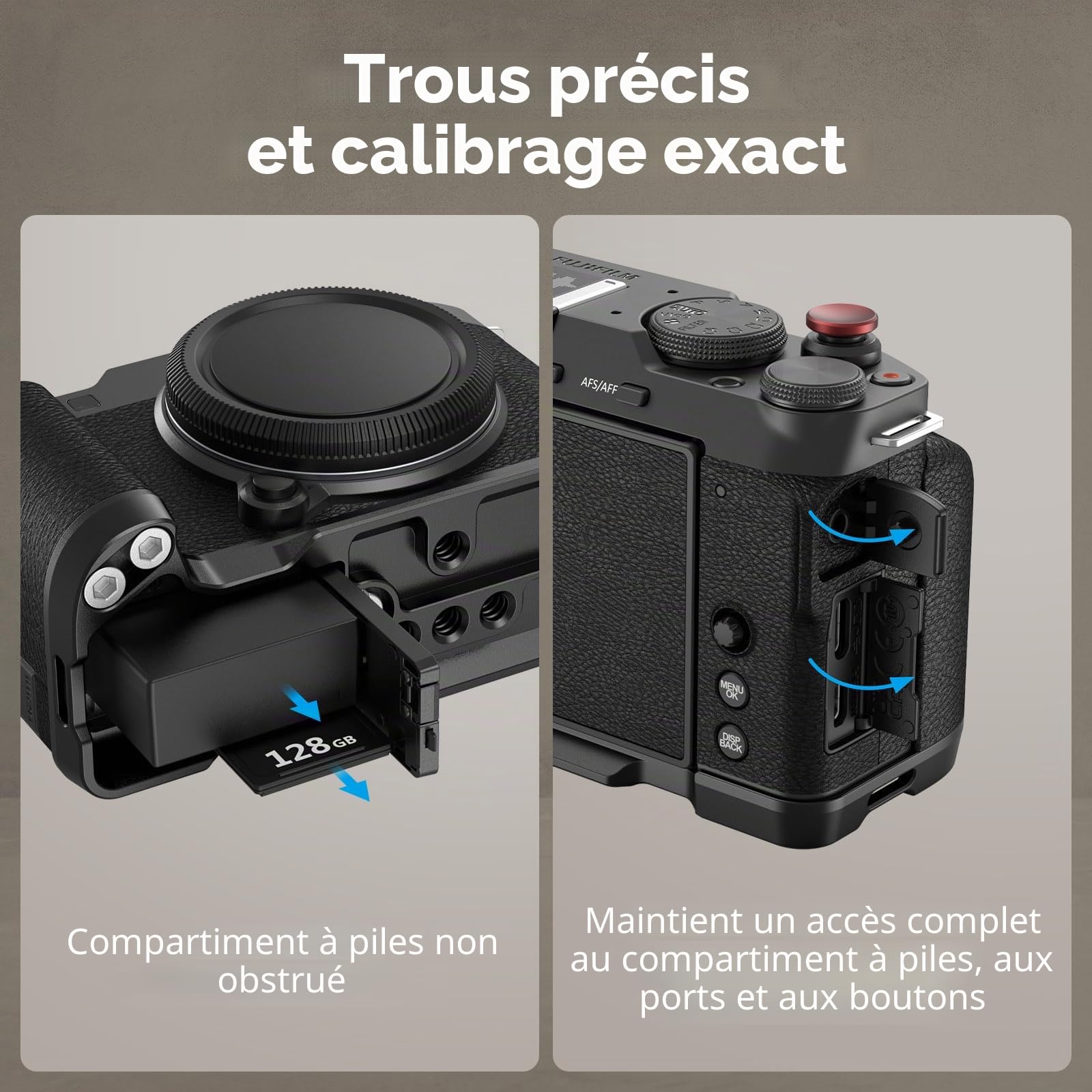 SMALLRIG X-M5 Poignée en L pour FUJIFILM X-M5, Plaque de Fixation Rapide Intégrée pour Arca, Latérale Légère en Silicone, Comprend Un Pare-Brise avec Adaptateur pour Griffe Froide (Noir) - 4876
