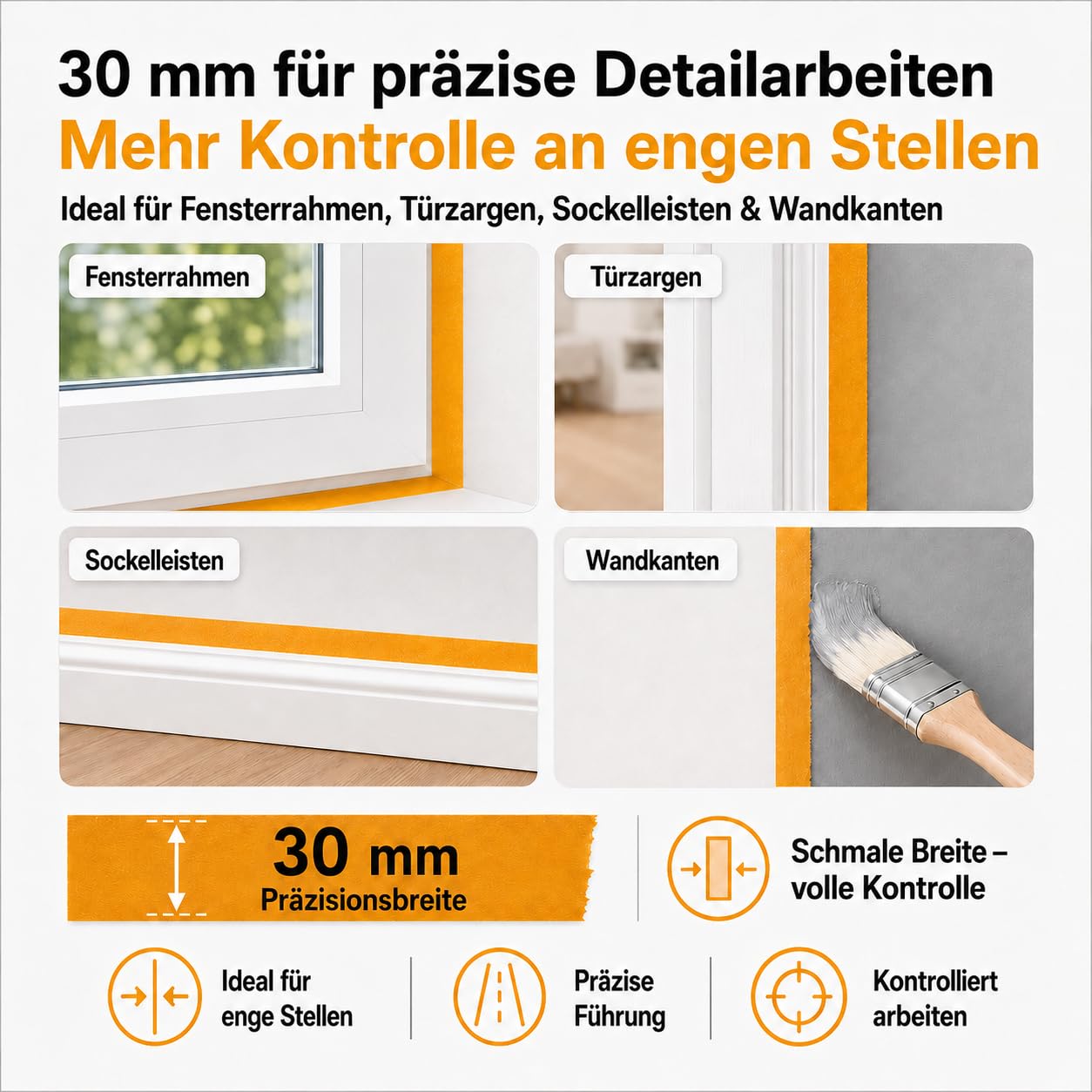 A24 Goldband Malerkrepp 30mm x 50m – Maler Klebeband, Washi Tape 90er Pack | Großpackung, Malerklebeband Abdeckband Innenbereich, Abklebeband für saubere, präzise Farbkanten
