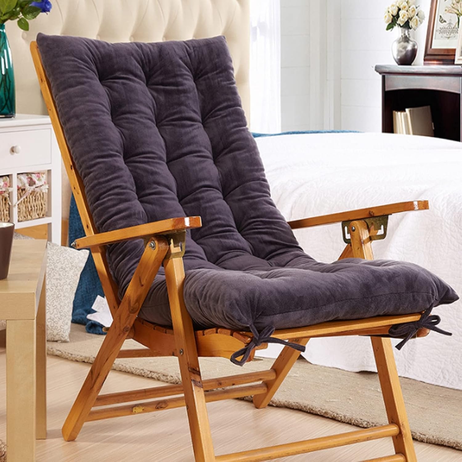 Rocking Chair Cushion with Ties Overstuffed Seat Back