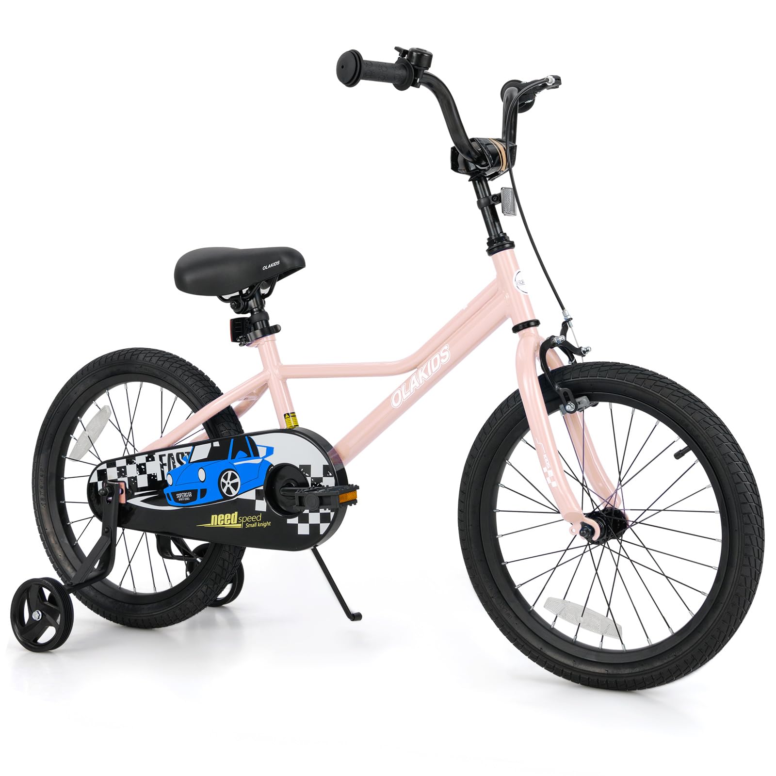 Olakids Kids Bike, 12 14 16 18 Inch Toddlers Bike with Training Wheels Safety Bell Adjustable Seat and Handlebar Handbrake and Coaster Brake, Children's Bicycle for Boys Girls (18 Inch, Pink)