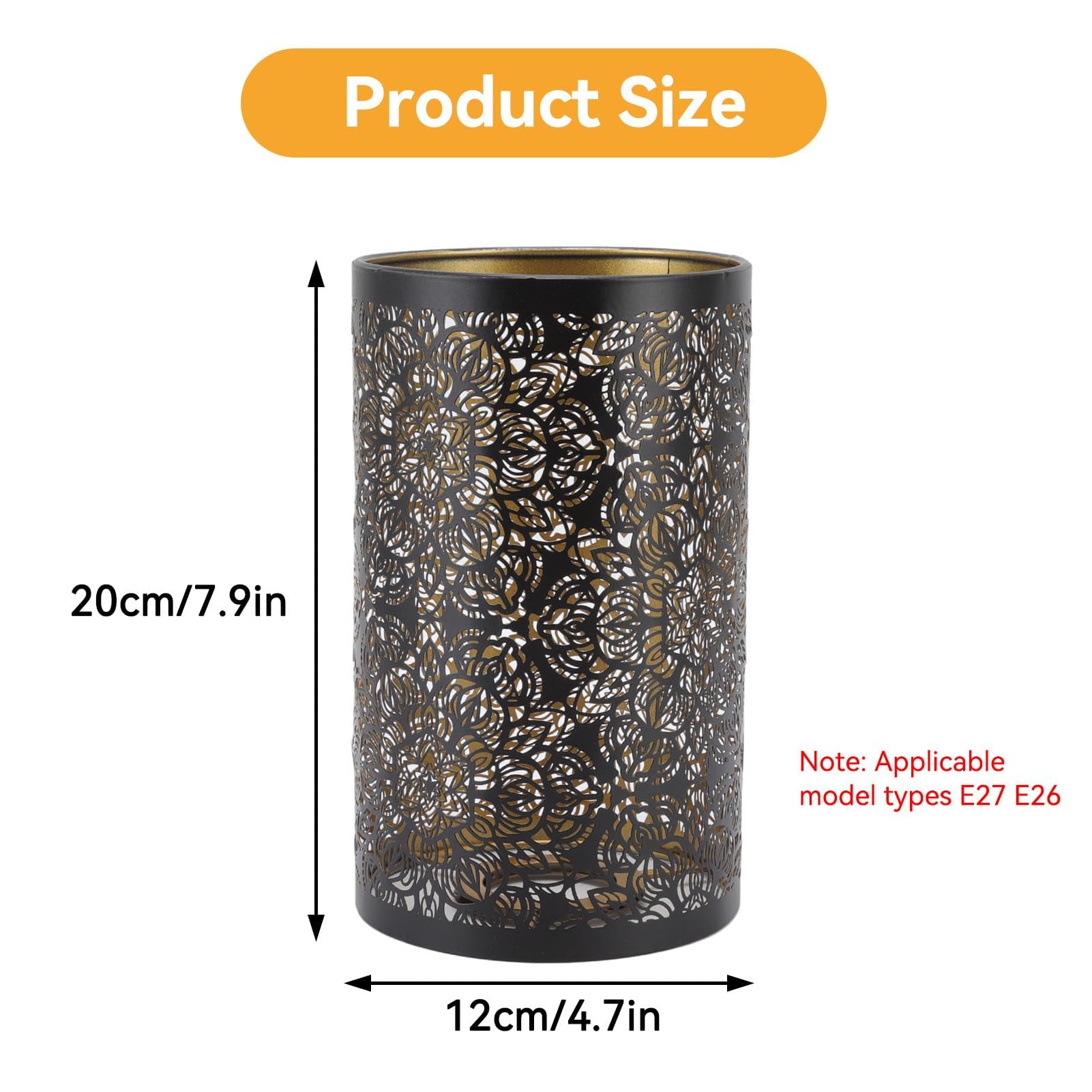 Metal Lampshade Metal Drum Lampshade with Flower Pattern for Pendant Lamps Black Pendant Lamp Shades 4.7×7.9in for Table Lamps Floor Light - Image 4