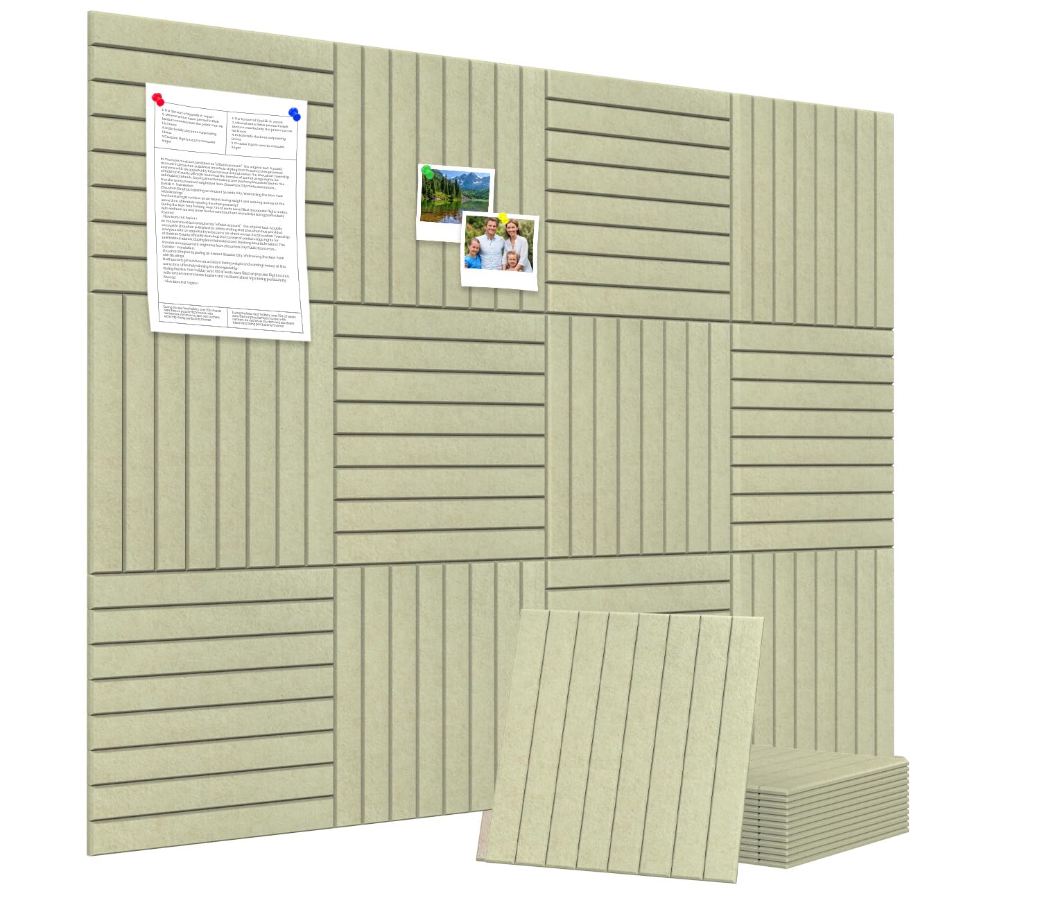 Large Felt Cork Board Alternative 120 x 90 cm Notice Pin Board Bulletin Board for Home Office Kitchen Photos Memos - 12 Pack Removable Felt Wall Tiles with 30 Push Pins - Sage