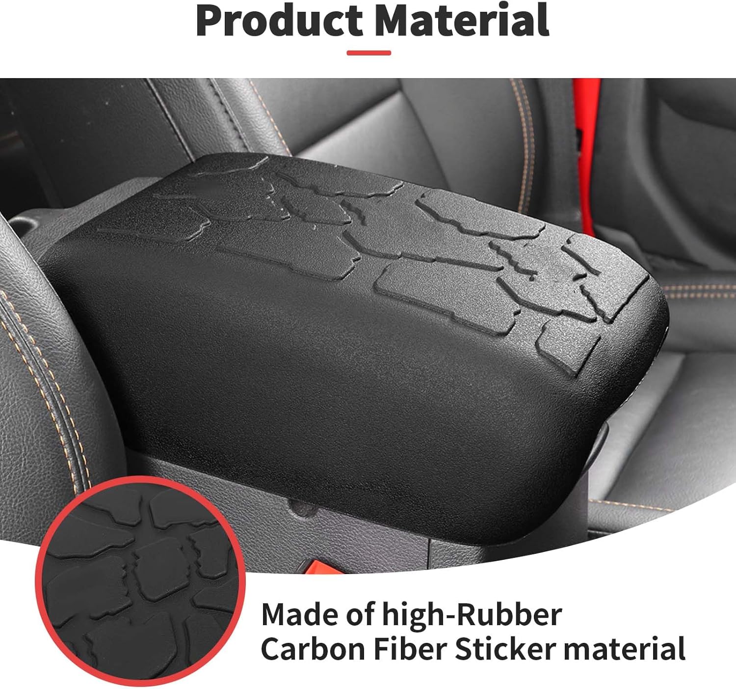 JWWY Armrest Cover Case Pad Center Console Cover Decoration Protective Cover Trim Fit for 2018-2026+ Jeep Wrangler JL Gladiator JT 4xe Interior Accessories Black Rubber