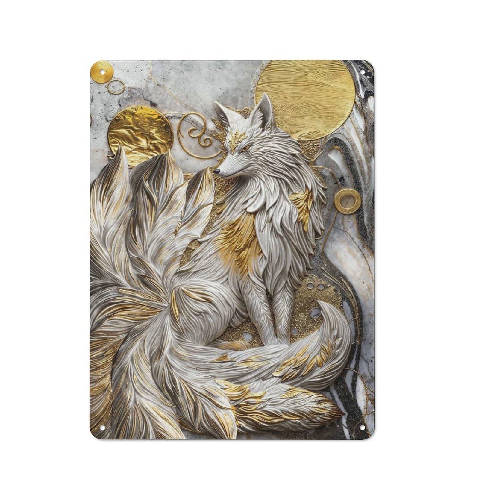 Junmoney Style-6 Vintage Tin Sign With Nine Tailed Fox Elegance Design 40X30cm, Nostalgic Nostalgic Wall Art For Living Room, Hallway, Kitchen Or Cafe