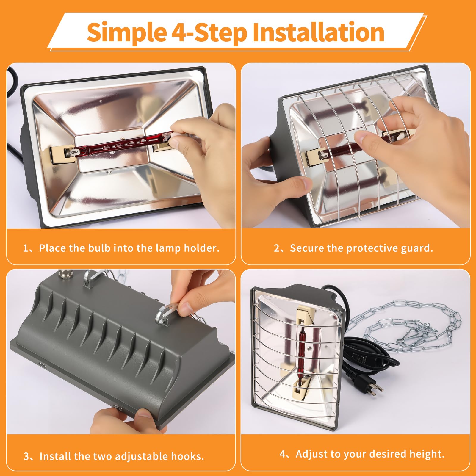 Paquete de 2 lámparas de calor de gallinero de 250 W con protector, calentador de temperatura ajustable, lámpara de calefacción infrarroja de 175 W/250 W para pollitos, patitos, aves de
