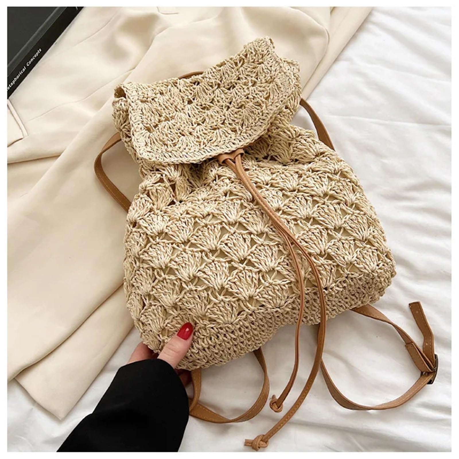 Zaino da viaggio casual in rattan intrecciato for vacanze al mare