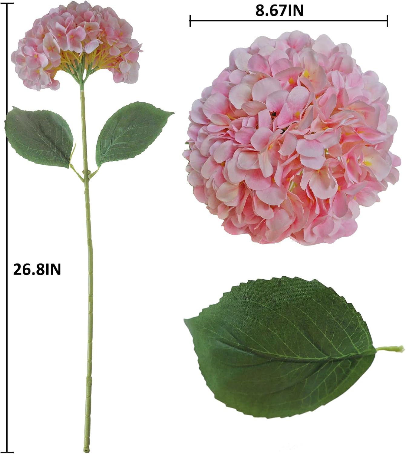 Pink Hydrangea Artificial Flowers 4PCS Lifelike Silk Hydrangeas Flower 26'' Long Stem Realistic Faux Outdoor Flowers Bouquet Table Centerpieces for Party Wedding Decor Indoor Arrangements