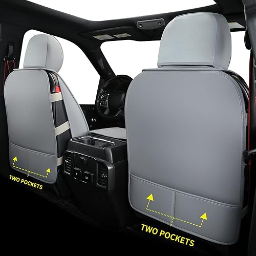 Vista 40 de LUCKYMAN Club Fundas de asiento de piel sintética F150 S07-Q2, aptas para camionetas 2015-2025 F150 SuperCrew y 2017-2025 F250 F350 F450 Super Duty