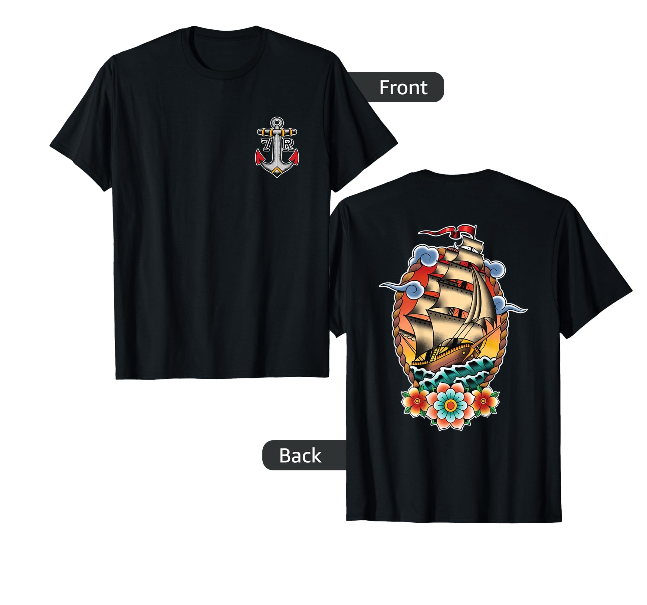 Old School American Traditional Tattoo Flash Clipper Ship T-Shirt