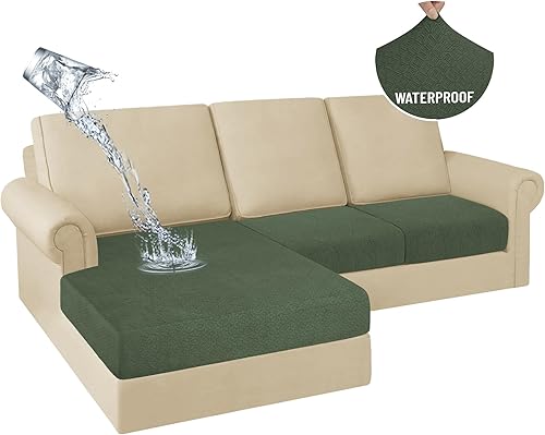 Miniatura 50 de HDCAXKJ Fundas de cojines de sofá seccional 100% impermeables, 8 piezas, funda seccional en forma de L, funda elástica para asiento de sofá chaise,