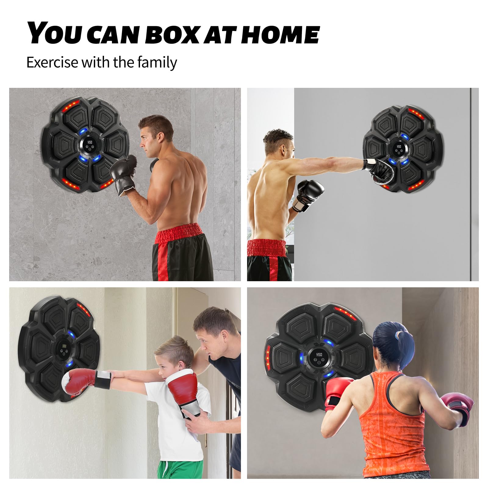 Music Boxing Machine Adulto, Máquina de Boxeo Musical de Pared con Guantes de Boxeo, 9 Modos de Velocidad y Modo de Conteo, Boxeo Pared Bluetooth para Musical Liberar Estrés y Entrenar