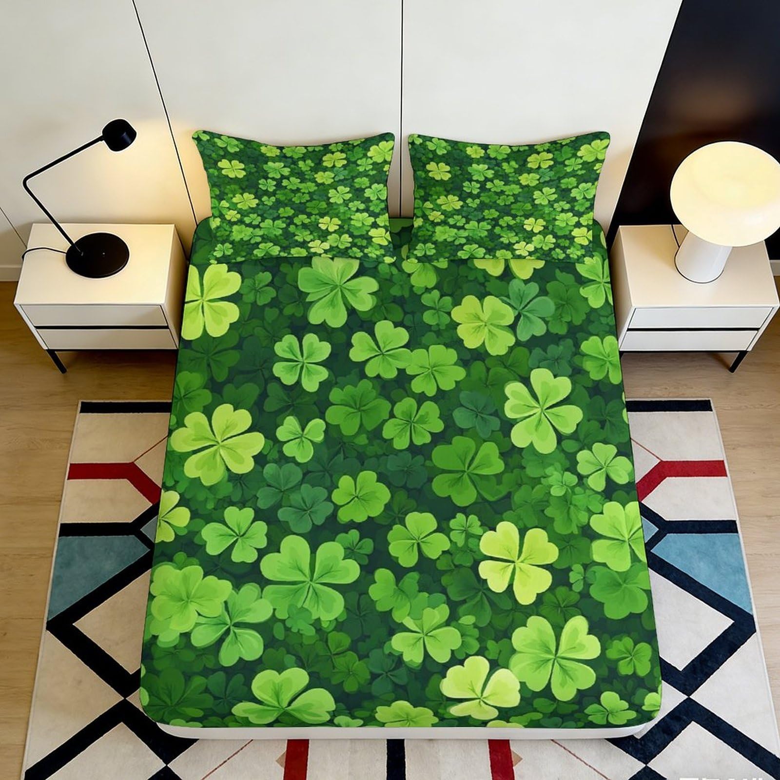 Kzqnxhjprl Style-10 3D Printed Clover Leaf Fitted Sheet Microfiber Green Lucky Shamrock Mattress Cover For Bedroom Dorm Decor 90X200x25cm