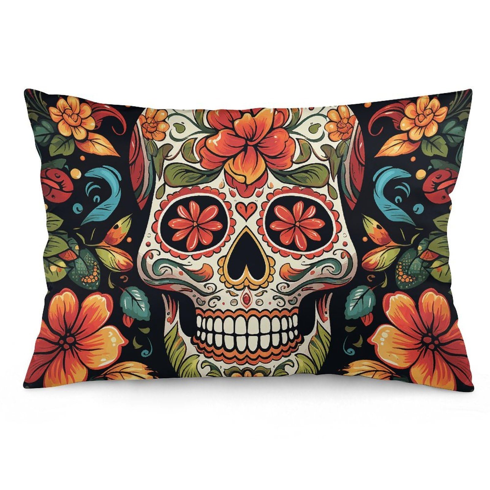 2 Pack Pillow Cases for Hair and Skin, Soft Breathable Pillow Case Covers with Hidden Zipper, Colorful Sugar Skull Pillowcase 16 "x24 Pillow Covers for Sleeping Gift