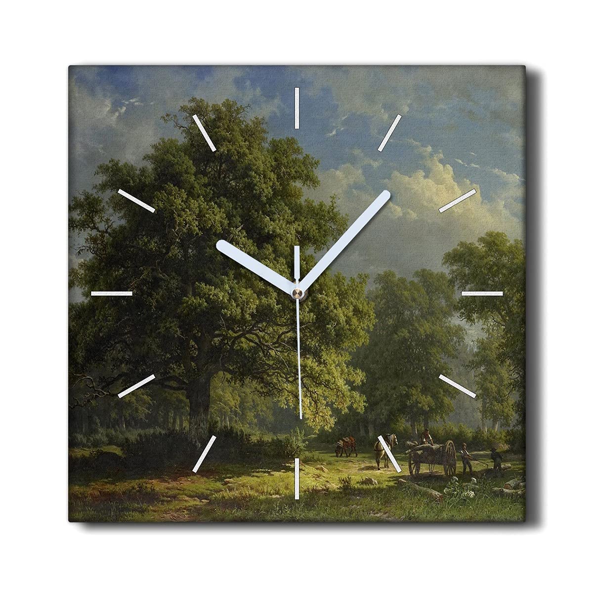 Horloge sur Toile Sans Tic-Tac Salon Décoration Murale Nature Cheval 30x30 cm