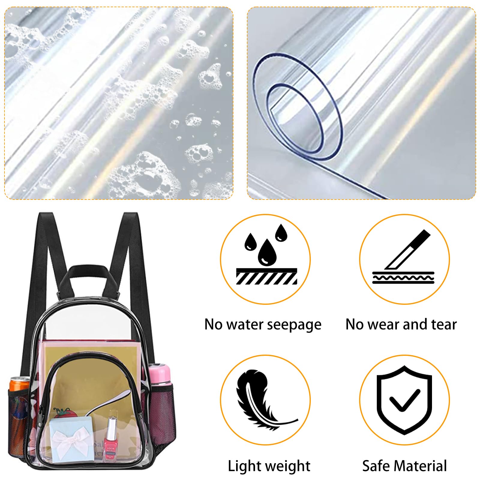 Zaino trasparente in PVC trasparente piccolo zaino portatile leggero mini carino borsa trasparente moda Daypack