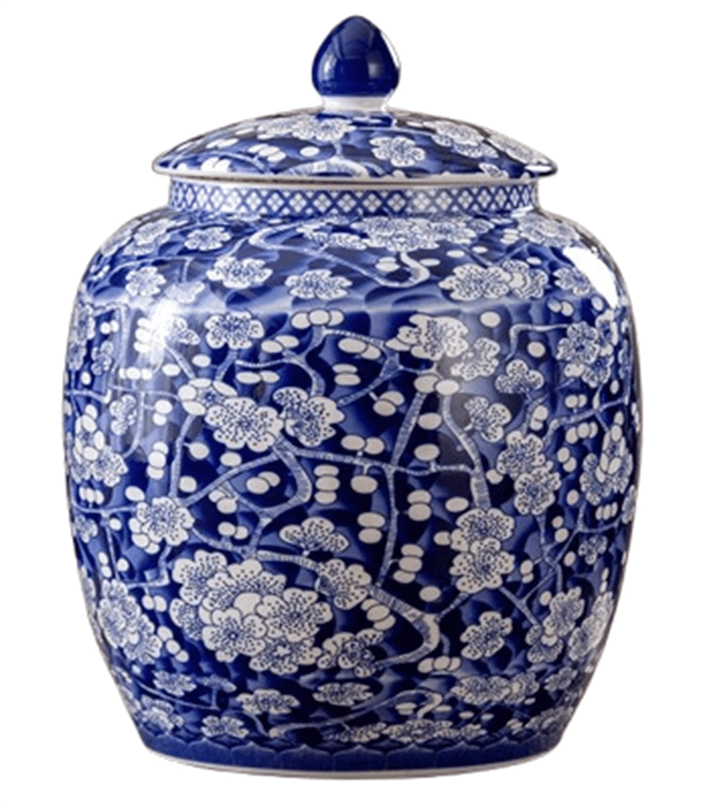 NHDVDVAV Blue and White Ginger Jar, Chinoiserie Vase Decor for Living Room, Ceramic Decorative Tea Storage Porcelain for Home Bedroom Table Shelf Tabletop,A