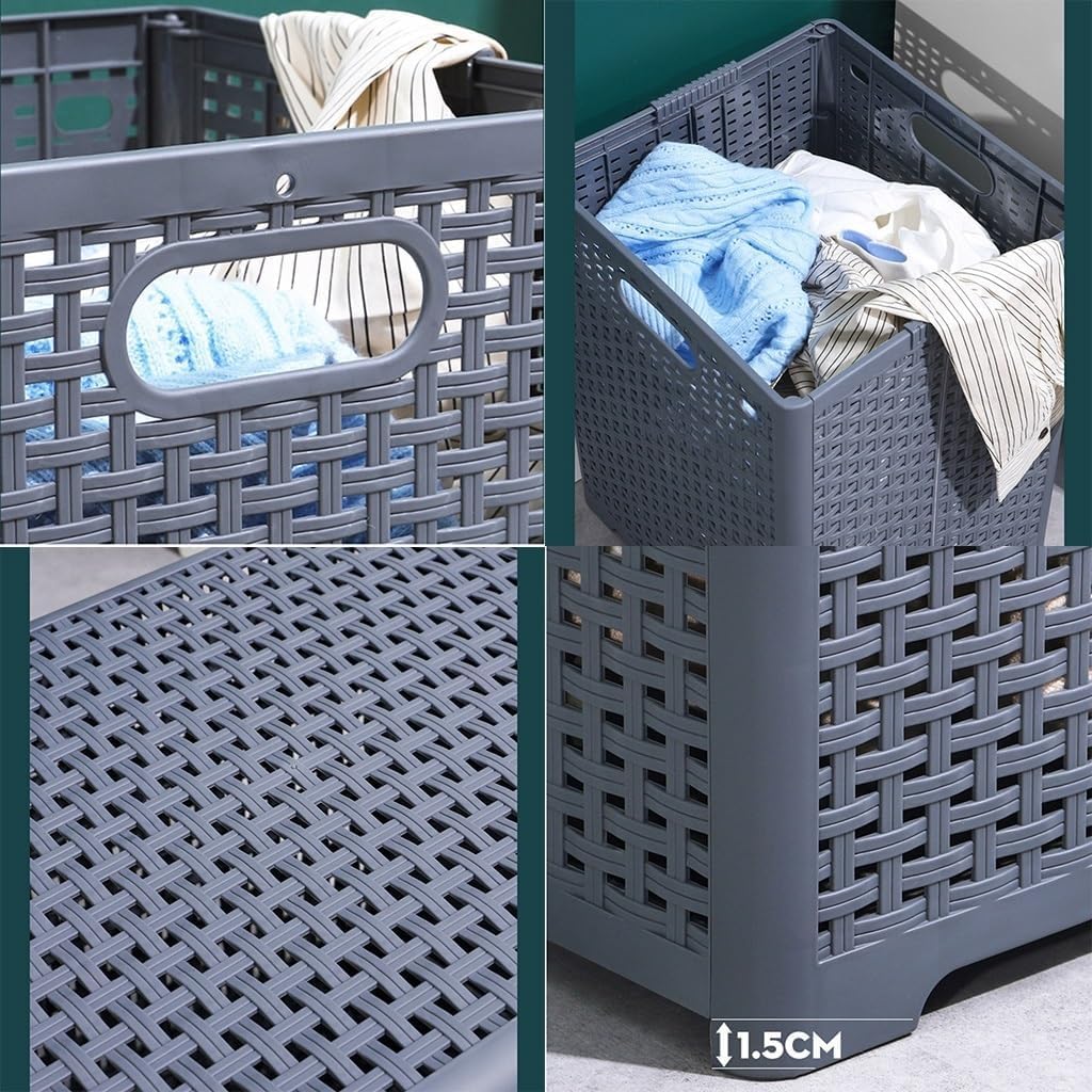 Cesto de ropa plegable de plástico con asas de transporte, cestas de almacenamiento plegables para la colada, cesto de ropa de esquina, contenedor de almacenamiento de doble uso para el hogar, baño, l
