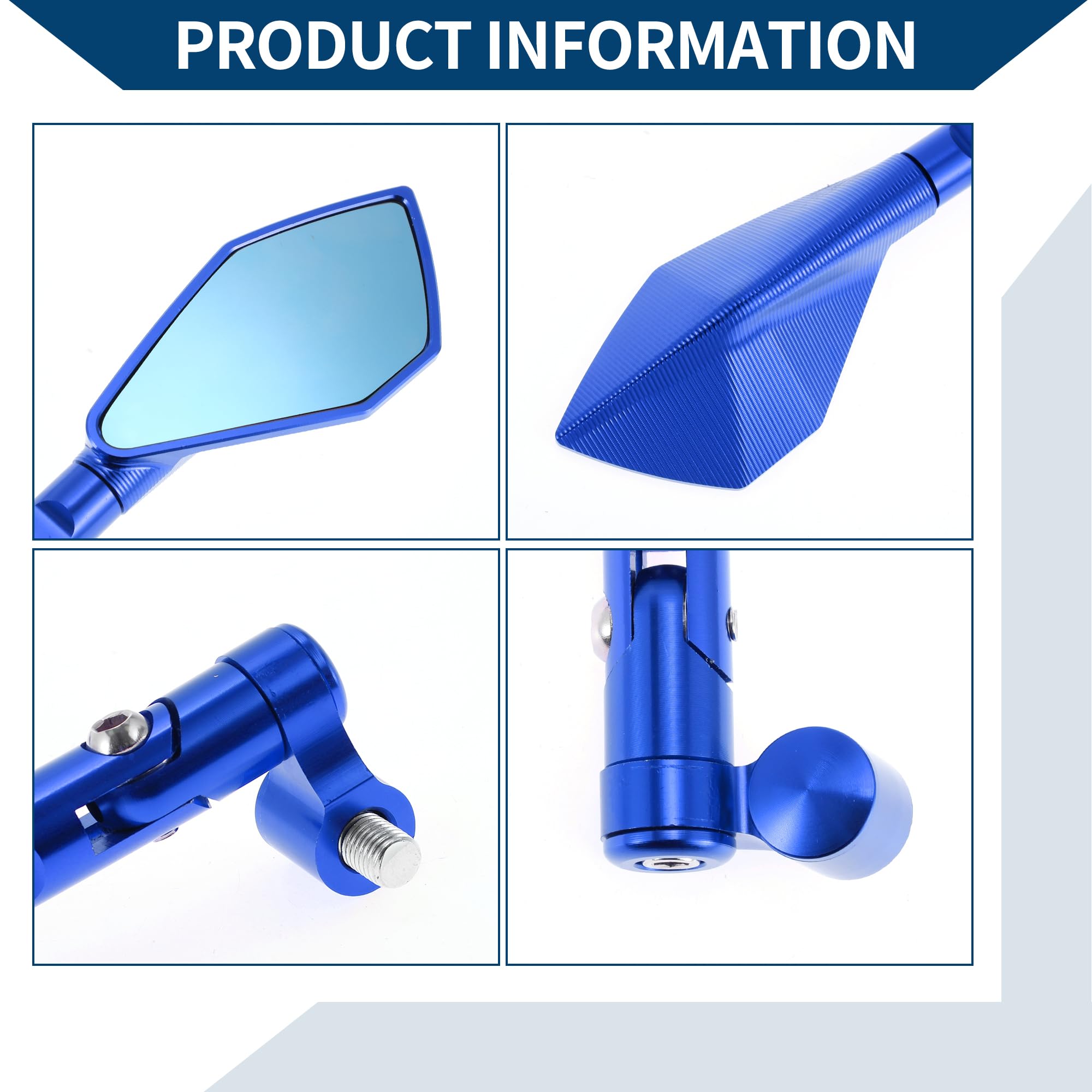 Specchietti Retrovisori Laterali Regolabili per Moto 1 Set Blu | Colore Blu, Lega Alluminio, 11.2x5.6cm, M8/M10, Per Yamaha, Per Kawasaki, Per Honda Shadow, Regolabili 360°