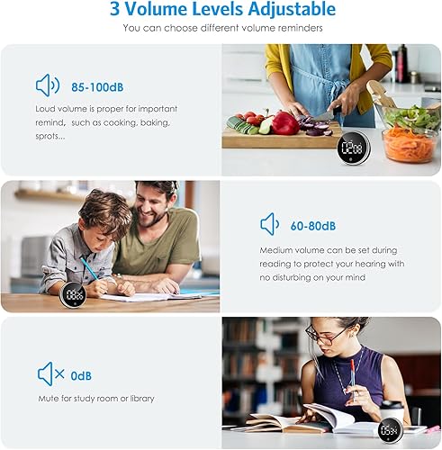 Miniatura 3 de AMIR Temporizadores digitales de cocina, temporizador magnético para cocinar, temporizadores visuales alimentados con batería con pantalla LED