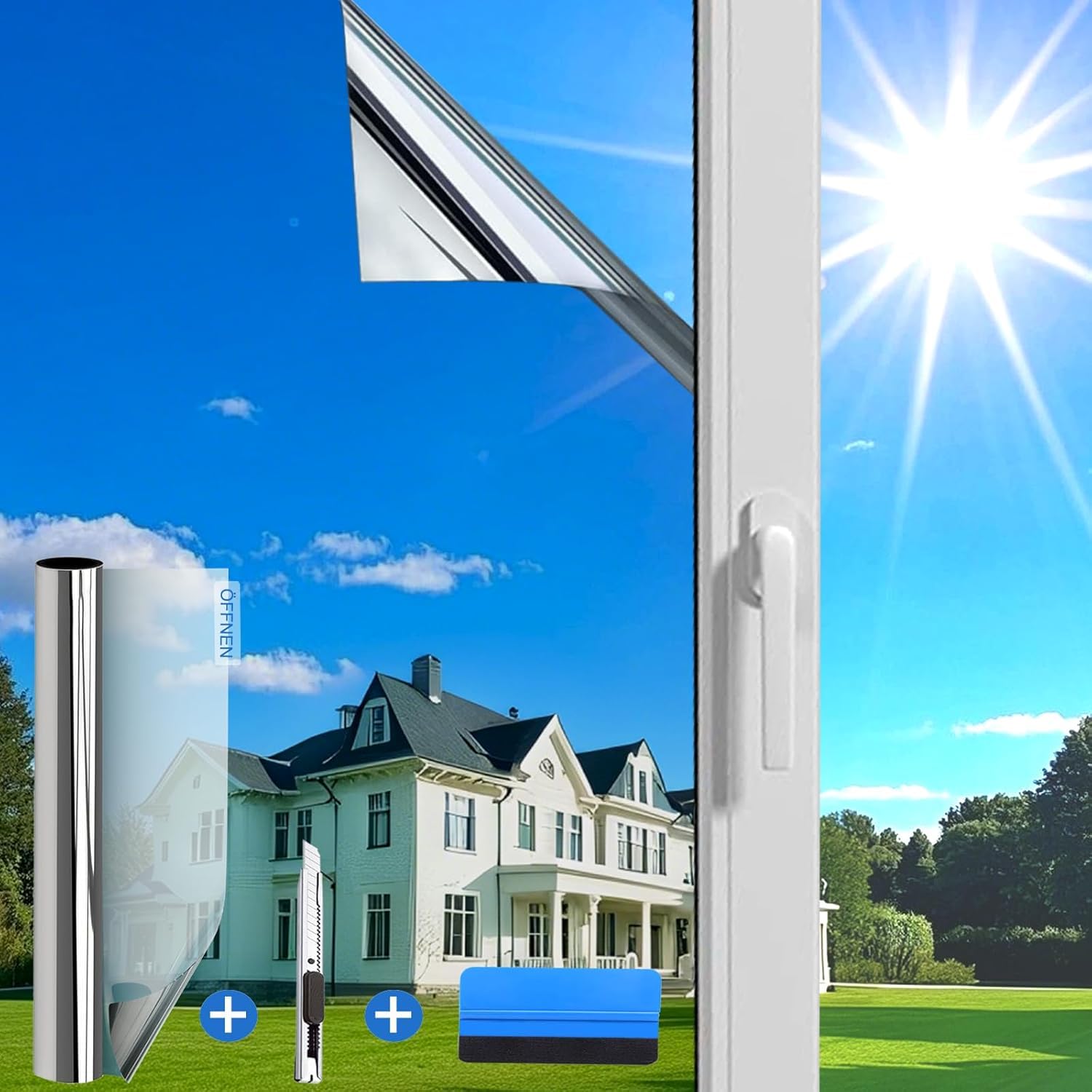 Evofensteere(80X200cm Silber) Fensterfolie Sonnenschutz Hitzeschutz innen oder außen | Rückstandslose Spiegelfolie Fenster Hitzeschutz | Selbstklebend UV Schutzfolie Fenster | Sonnenschutzfolie