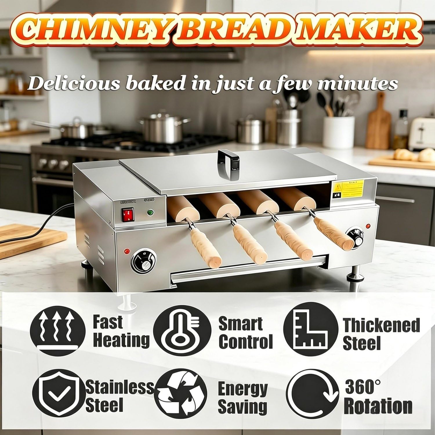 Horno de Cuatro Rodillos con Pantalla Digital, Control preciso de Temperatura y Temporizador, Calentamiento rápido, reposteros Aficionados y para Uso en cocinas Familiares.