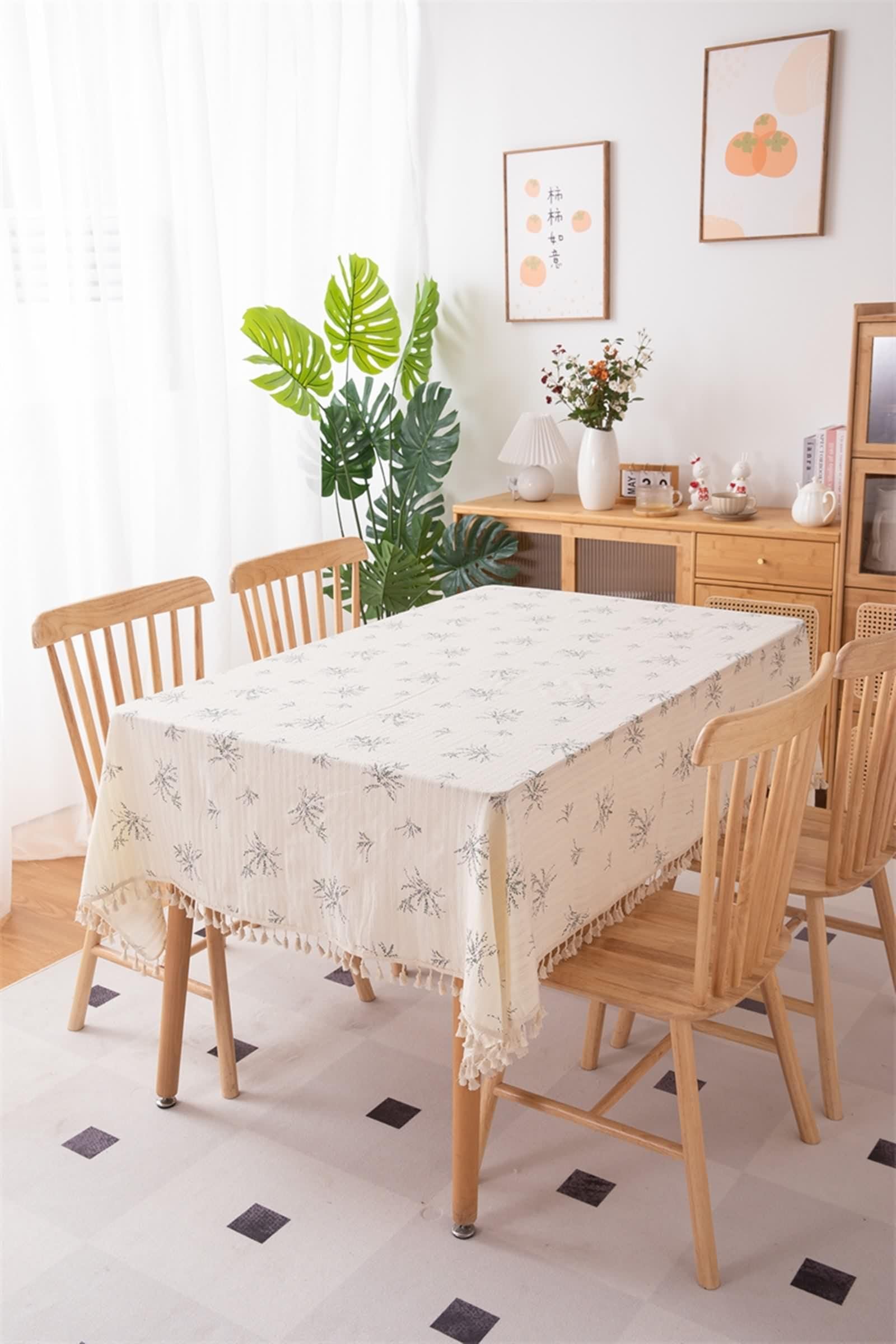 Tovaglia Tavolo Rettangolare Cotone, Tovaglia Elegante Battesimo Beige Fiore Ricamato Copri Tavolo 120X180CM per Soggiorno Cucina