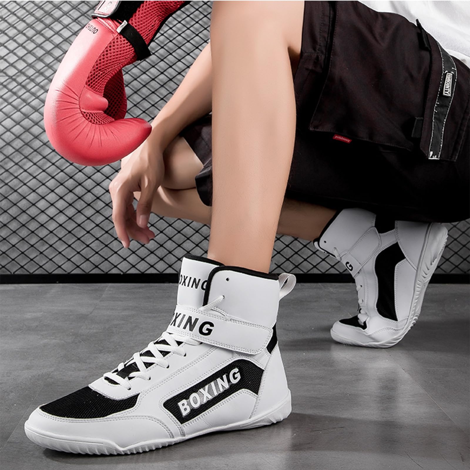 SDEQA Boxschuhe Herren Leichte Kampfsport Boxschuhe Atmungsaktive Bodybuilding Boxen Stiefel athletik Fitnesschuhe Große