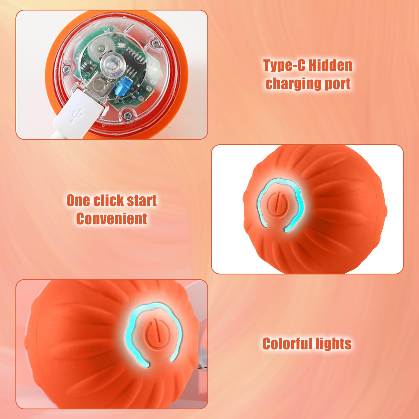 Liameph Interactive Dog Ball, Rechargeable Automatic Rolling Pet Toy with LED Flashlight - Image 3