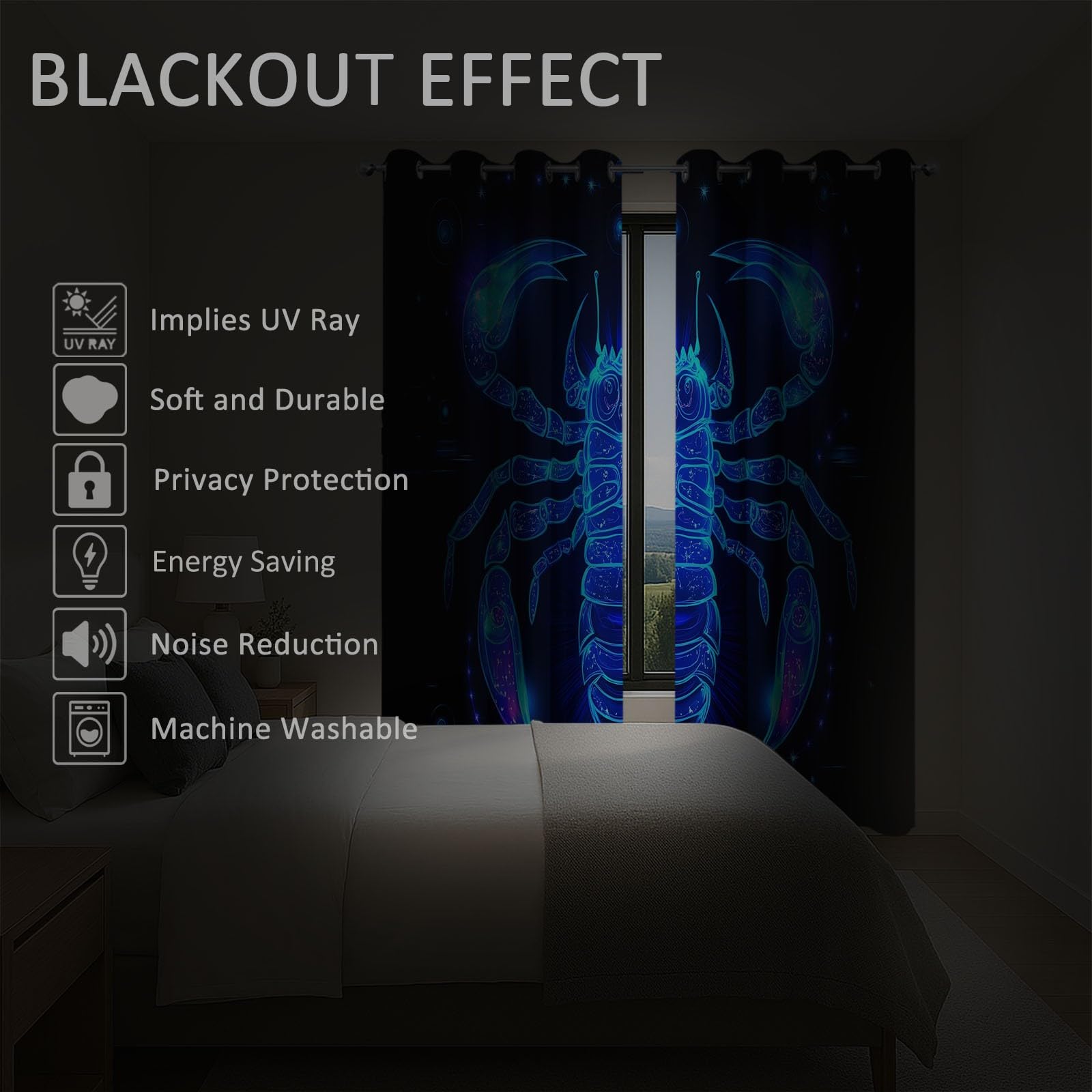 Tende Oscuranti Termiche Isolanti Costellazione Galassia Blu, Nero Tenda Soggiorno Oscurante per Interni 2 Pannelli 117x138 cm, Riduzione Rumore Insonorizzata Tendaggi Camera da Letto