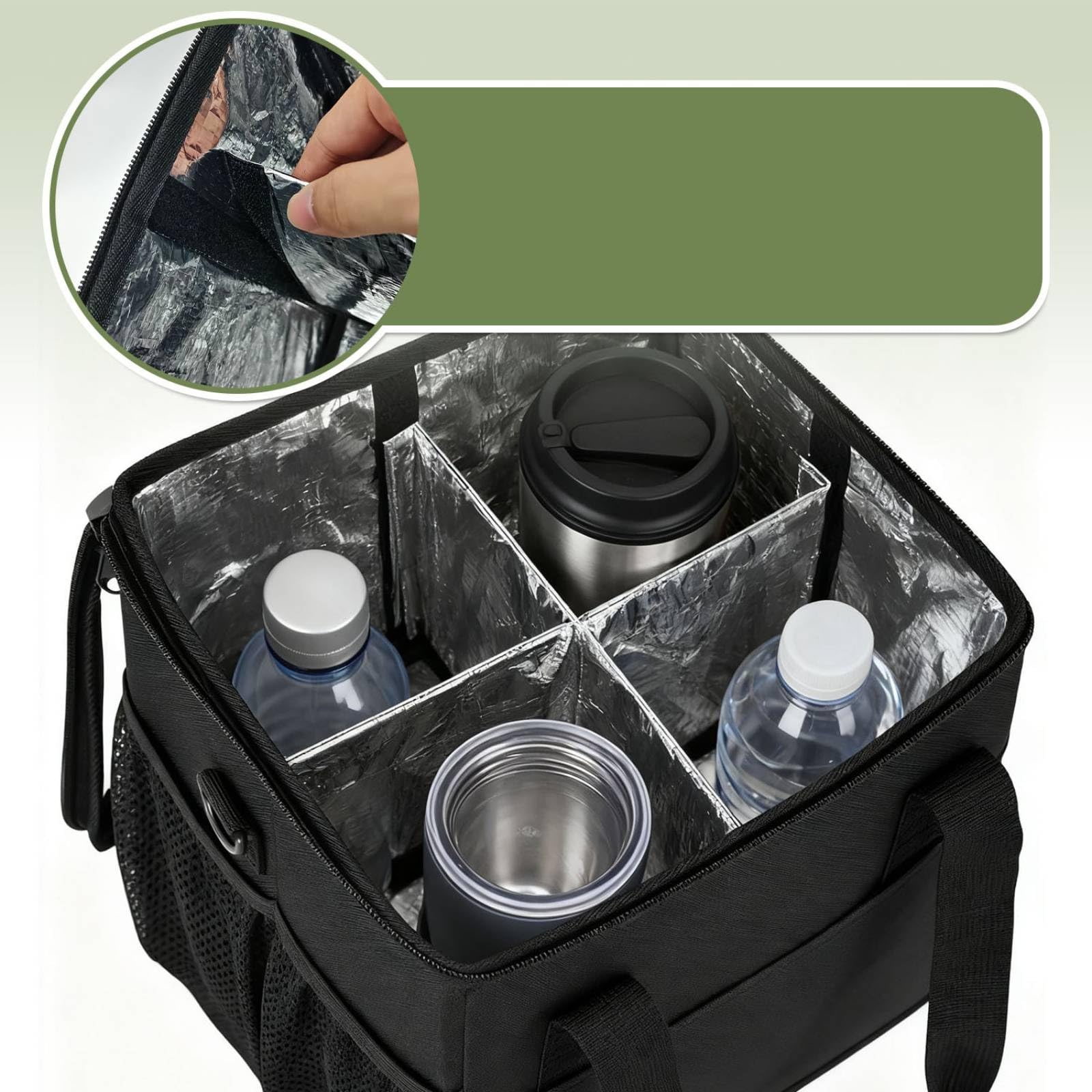 Baoblaze Sac Isotherme avec Séparations Réfléchissant Sac Porte-Boissons avec Séparateur Thermique Porte-Boissons Poignée pour Déplacements Professionnels
