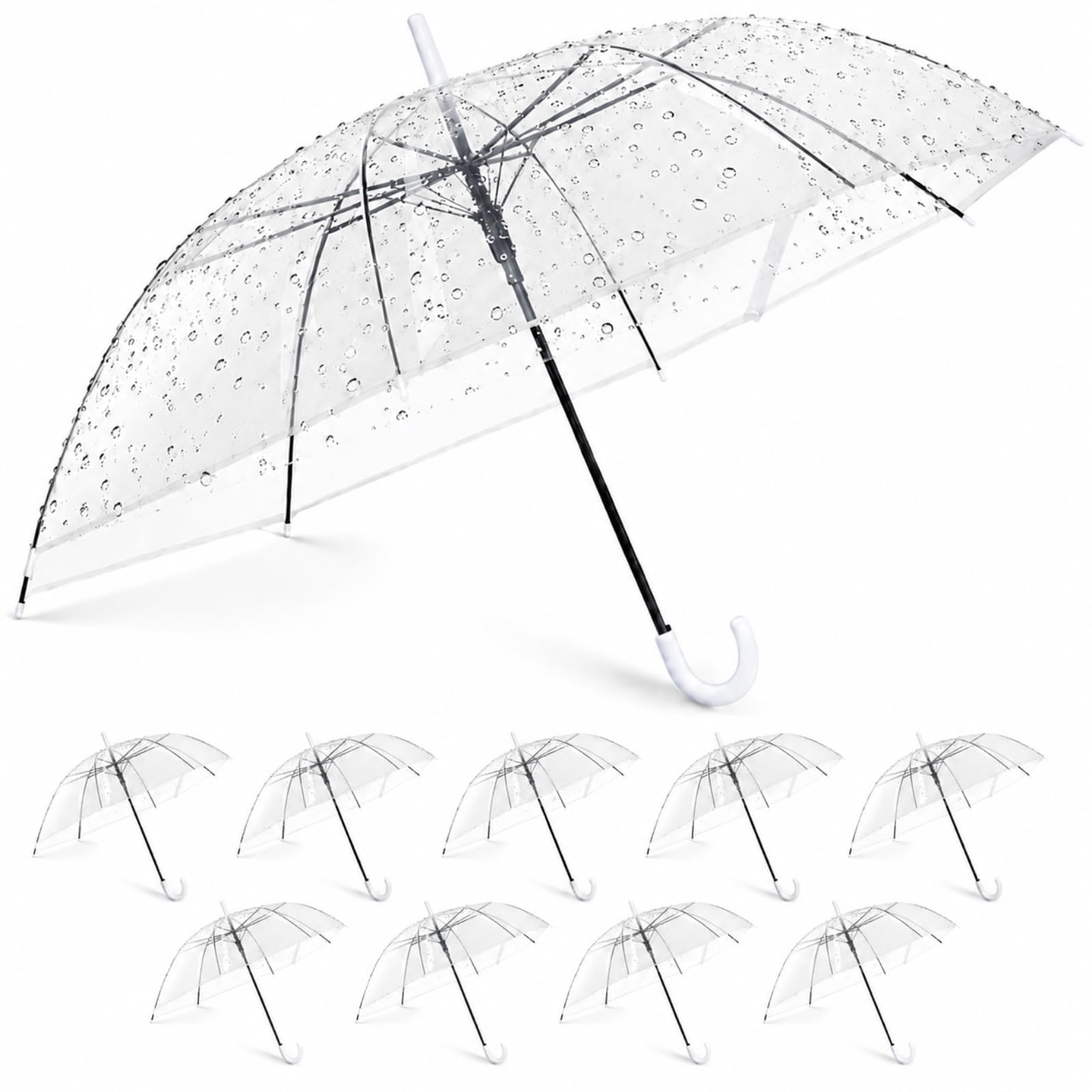 Hestya 12 Stück Transparenter Hochzeitsschirm & Durchsichtige Regenschirm | 102 cm Transparenter Regenschirm Hochzeit für Braut, Brautjungfern - Hochzeitsfotos & Leichter Foto & Dekoschirm