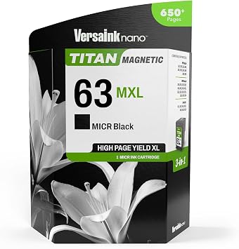 VersaInk-Nano 63 MXL Titan-Magnetic MICR 3-in-1 Black Ink Cartridge Replacement of 63 and 63 XL, Works with DESKJET 1112,2130,3630,OFFICEJET 3830,4650,5200,Envy 4510,4520