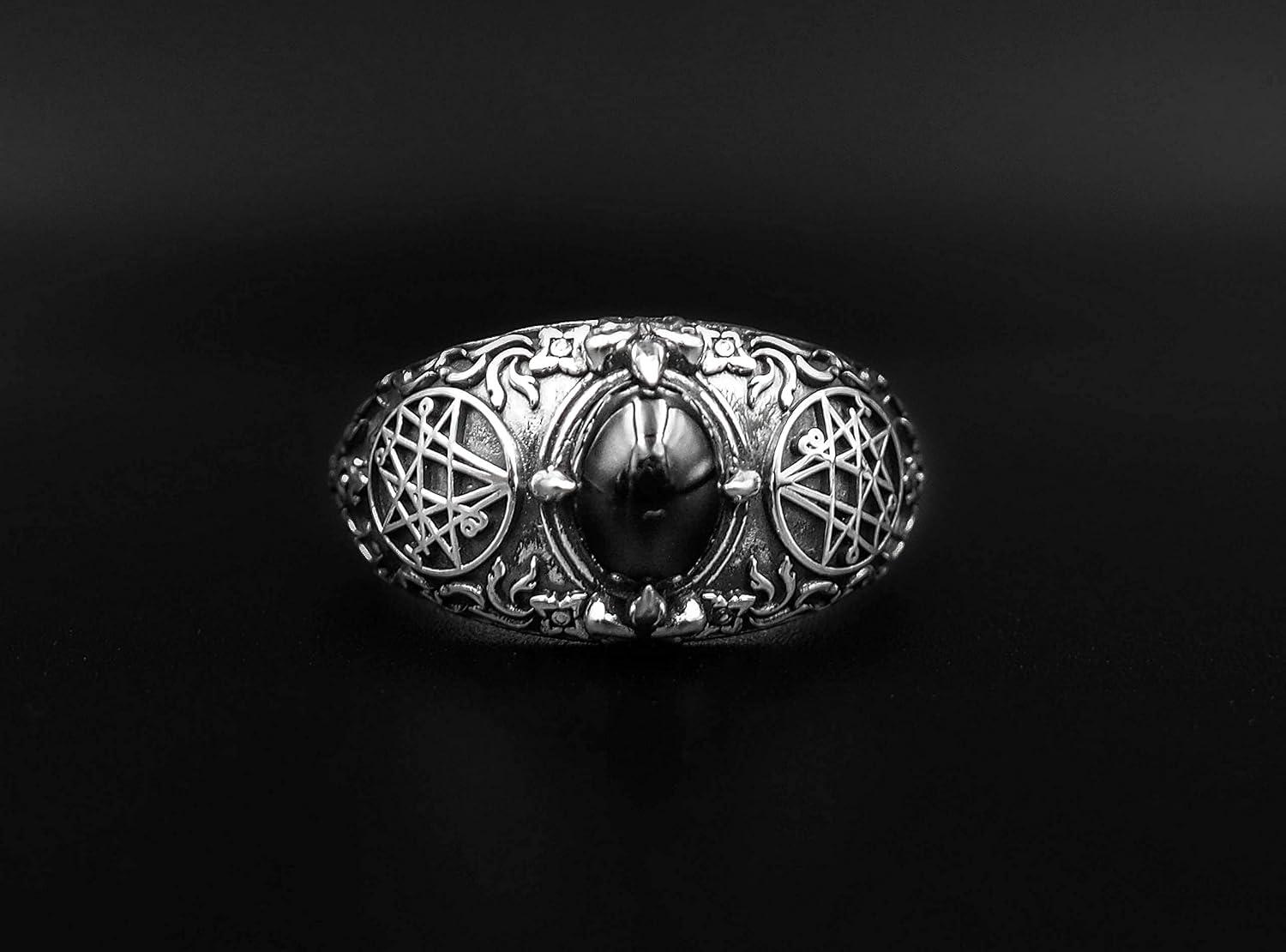Onyx Seal Sigil of the Necronomicon Ring for Women's and Men's Ring 925 Sterling Silver Size 6-15