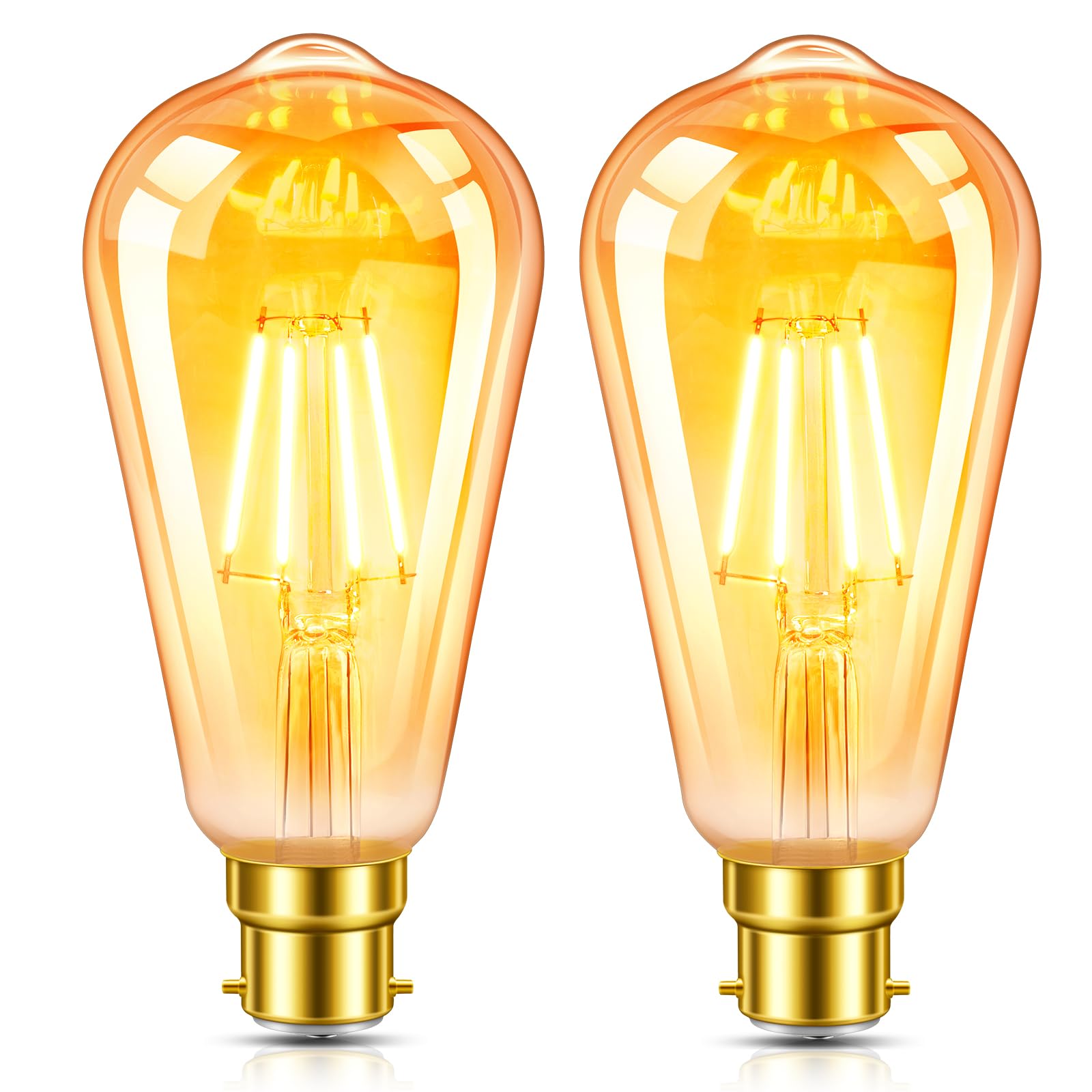 Morotty B22 Vintage Bayonet LED Light Bulbs 6W,Decorative Light Bulb,60W Equivalent,400lm,Warm White 2700K,ST64 LED Filament Bulb