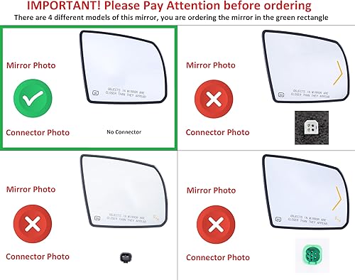 Miniatura 3 de EAP Cristal de repuesto para espejo lateral del pasajero compatible con Toyota Tundra 2007-2021, Sequoia 2008-2017, calentado, sin atenuación