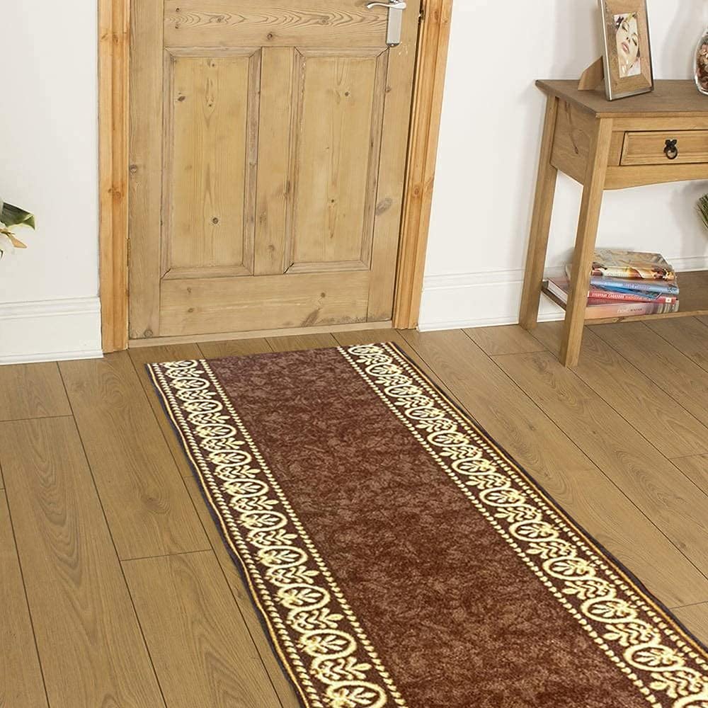 Rugstore shop Carpet Runner Rugs Grey Brown Red Black Rubber Backed Non Slip Very Long Hallway Hall Entrance Corridor Washable Runner Narrow Rug custom Length and Priced Per Foot(Brown, 66cm x 274cm)