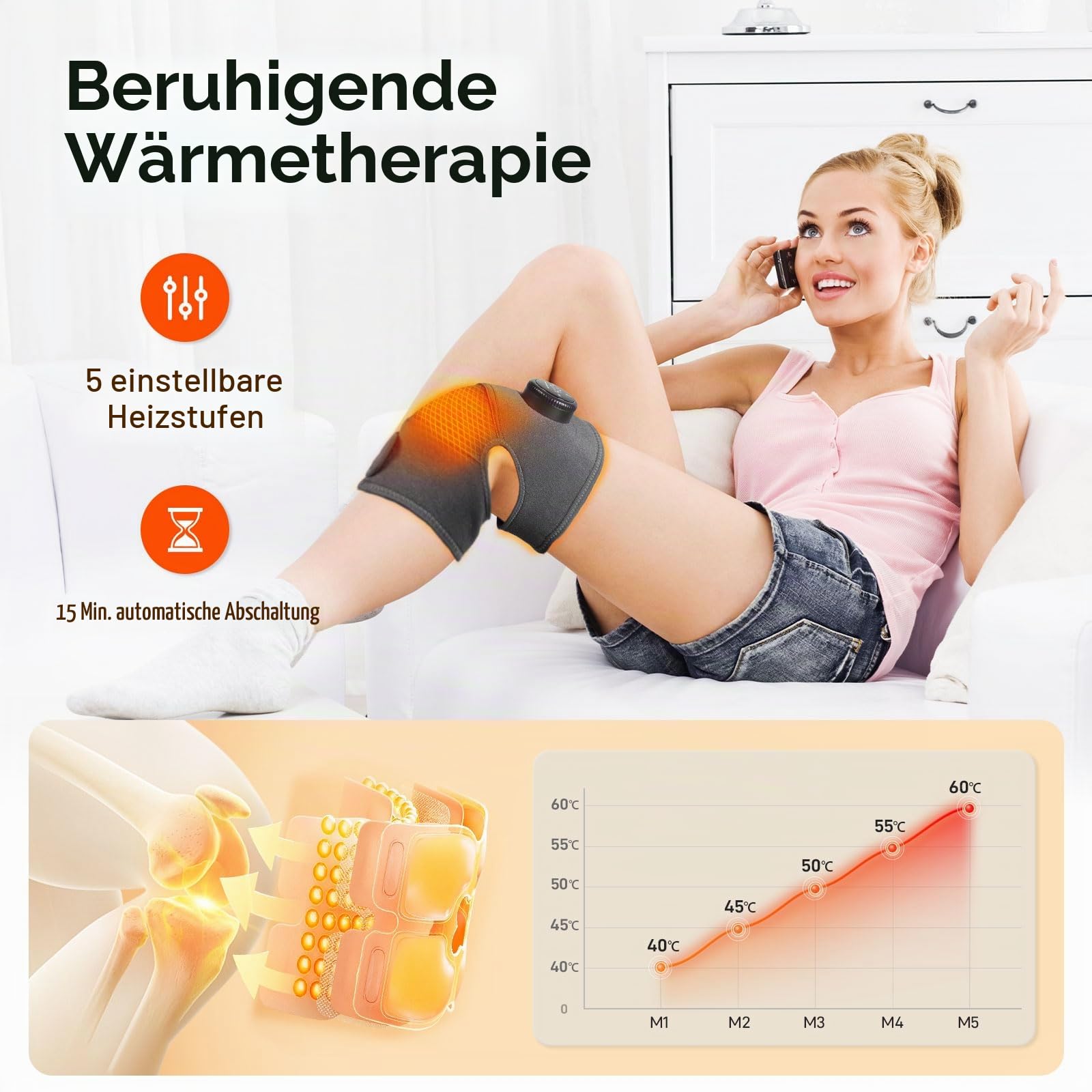 8 Modi und 5 Temperaturstufen, Kniemassagegerät mit Heizfunktion, Kneerelief Massagegerät für Knie Ellbogen Schulter, Geschenk für Männer/Frauen (Grau)