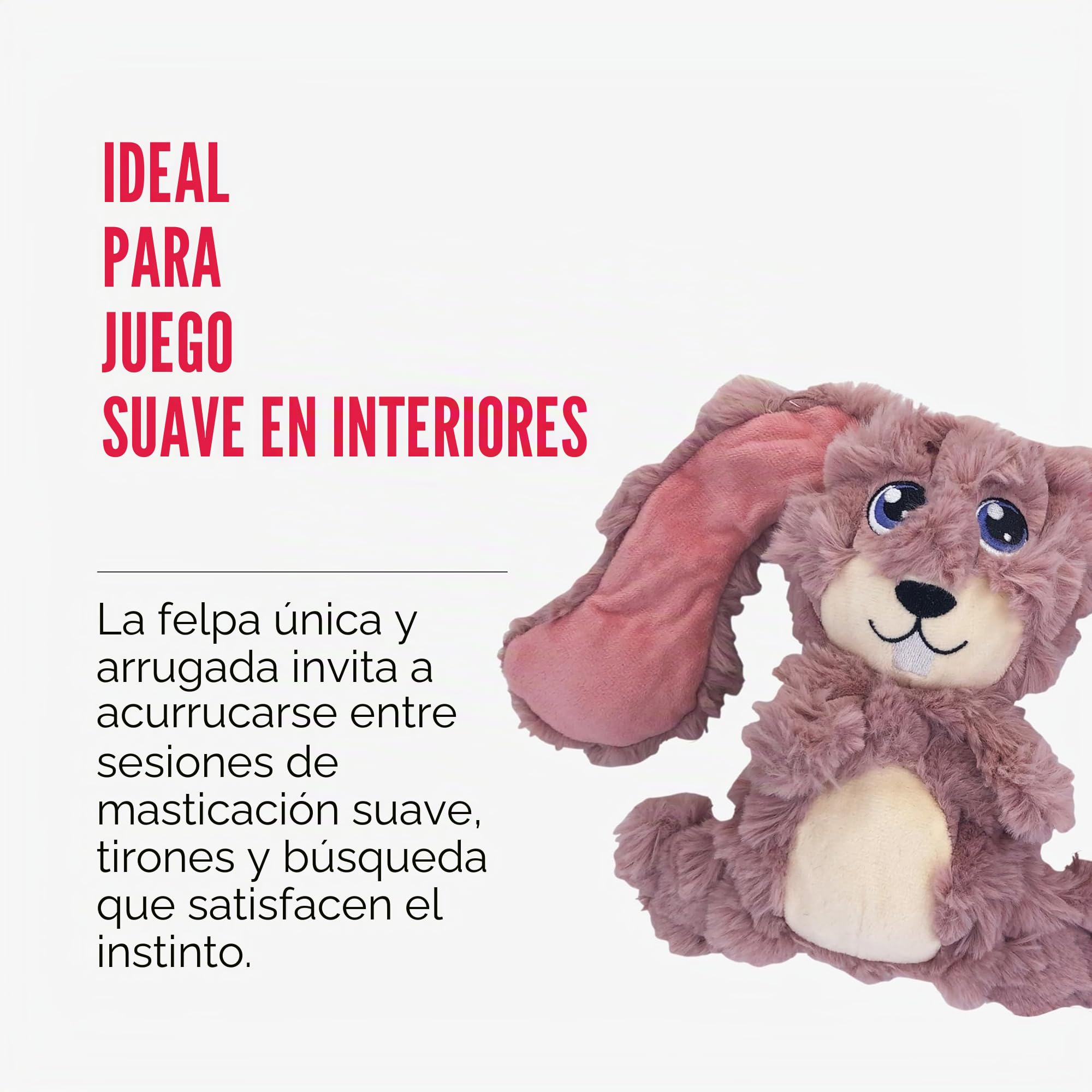 KONG Scrumplez - Juguete chirriante de felpa suave para juegos interactivos, relleno de diversión extra chirriante, duradero y atractivo para perros (conejo rosa)
