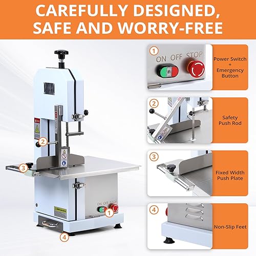 Miniatura 3 de Towallmark Sierra de carne, sierra de hueso de 1100 W para carnicería, grosor de corte de 0.39 a 6.6 pulgadas con 6 hojas de sierra, sierra de hueso